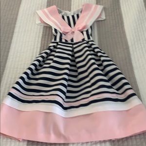 Girls Bonnie Jean Pink & Navy Sailor dress 6x